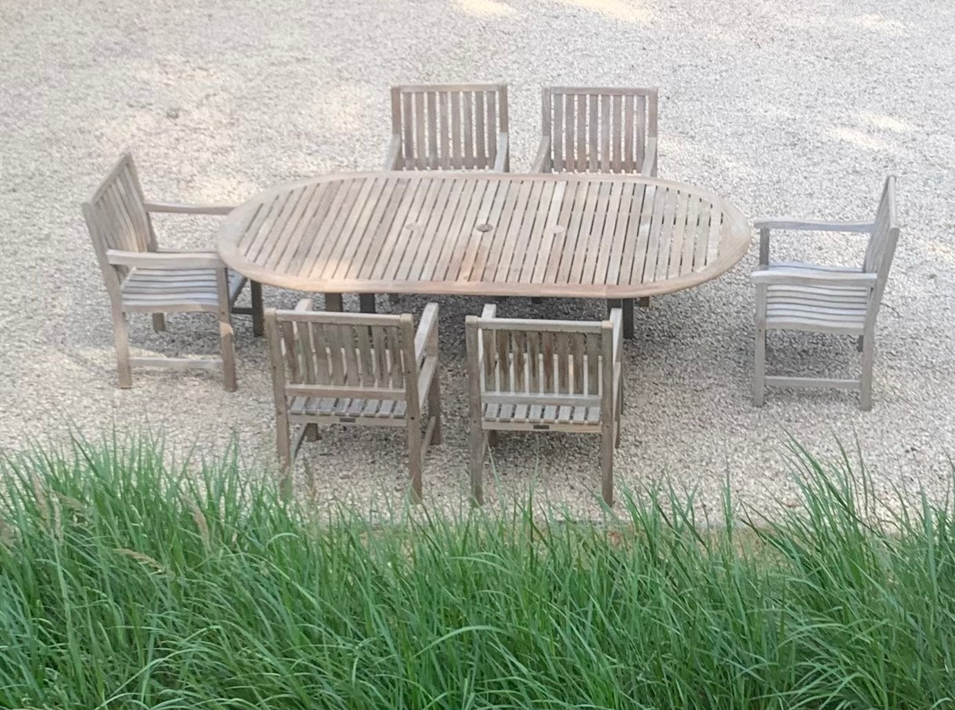 Super mooie Teak Tuinset Tafel 240 + 6 stoelen + kussens., Ophalen, Zo goed als nieuw, Tuinset