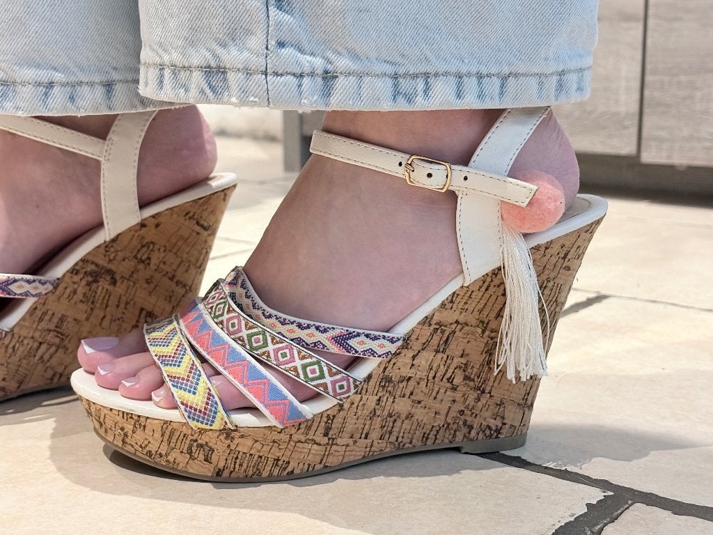 Sandales compensées style bohème, Enlèvement, Comme neuf, Blanc