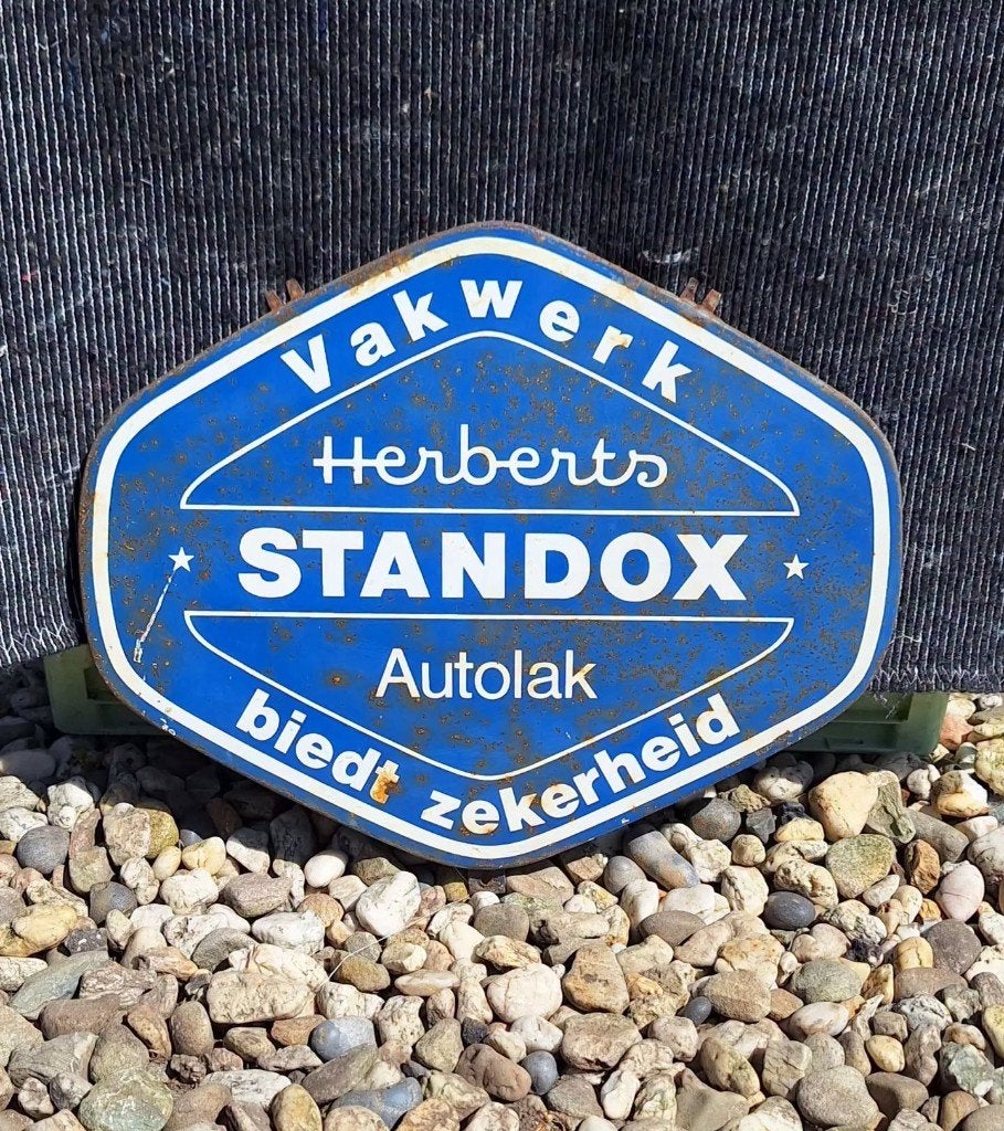 Vintage reclamebord voor Standox autolak, geen emaille., Verzamelen, Ophalen of Verzenden, Gebruikt, Reclamebord