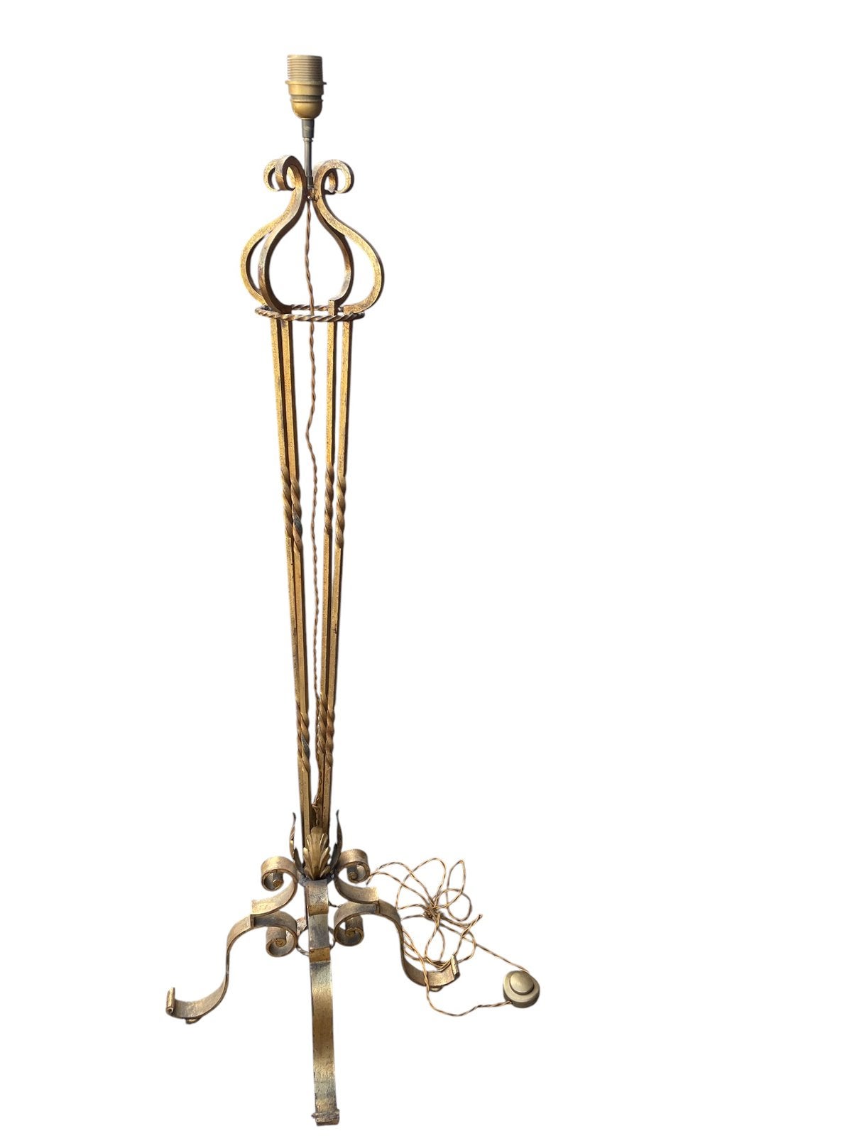 Lampadaire unique en fonte Ca 1950, Maison & Meubles, Enlèvement, E27 (grand), Autres matériaux, Doré