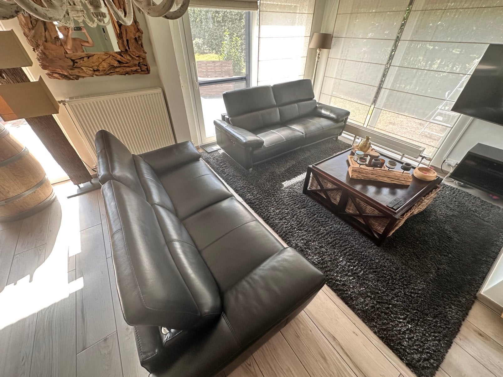 Magnifique salon luxe, 100 % cuir de buffle avec relaxation, Enlèvement ou Envoi, Comme neuf, Bois
