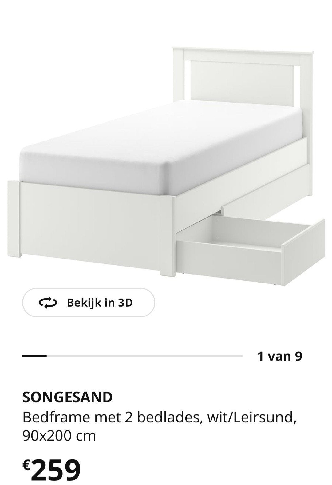 NIEUW IKEA SONGESAND bed 90x200 cm, Ophalen, 90 cm, Eenpersoons, Wit