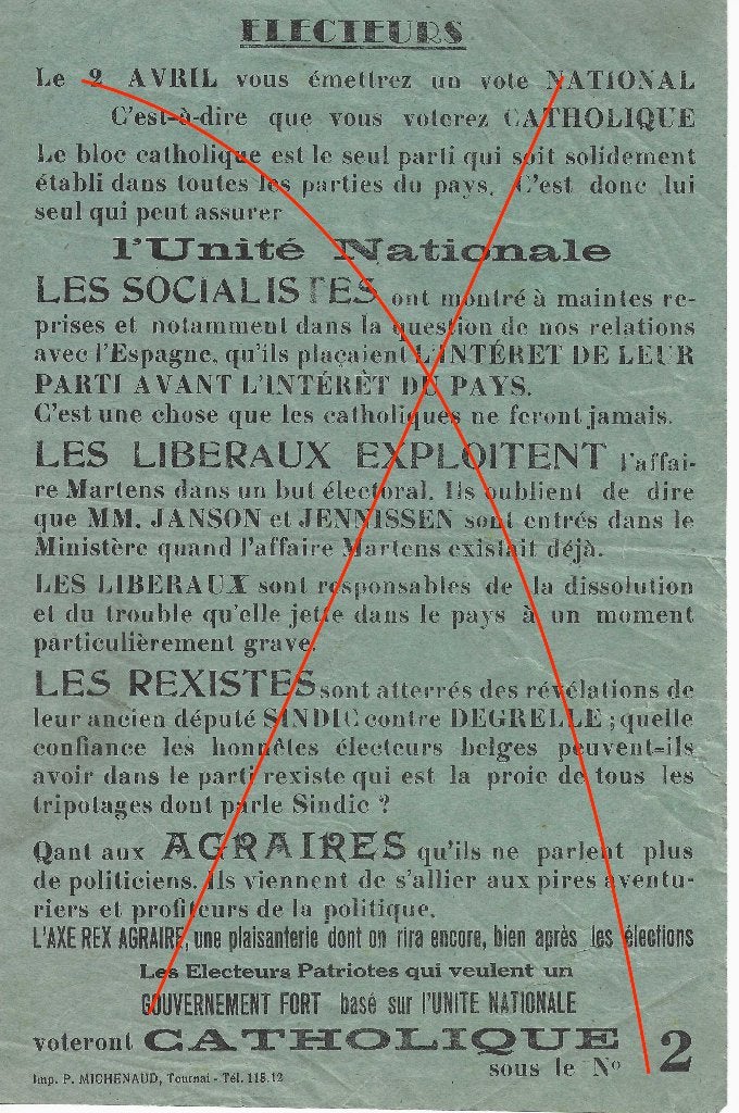 Tournai - Tract électoral avant 2WW, Envoi