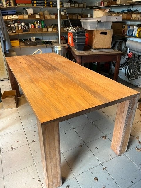 Prachtige robuuste houten eettafel, Ophalen, 200 cm of meer, 50 tot 100 cm, Zo goed als nieuw