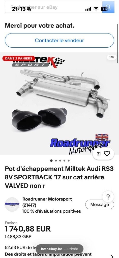 Ligne complète milltek audi RS3, Autos : Pièces & Accessoires, Systèmes d'échappement, Enlèvement, Utilisé, Audi