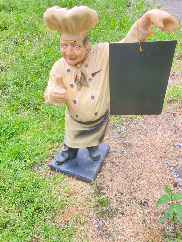 Statue chef cuisinier avec ardoise menu déco restaurant, Enlèvement, Utilisé, Autres types