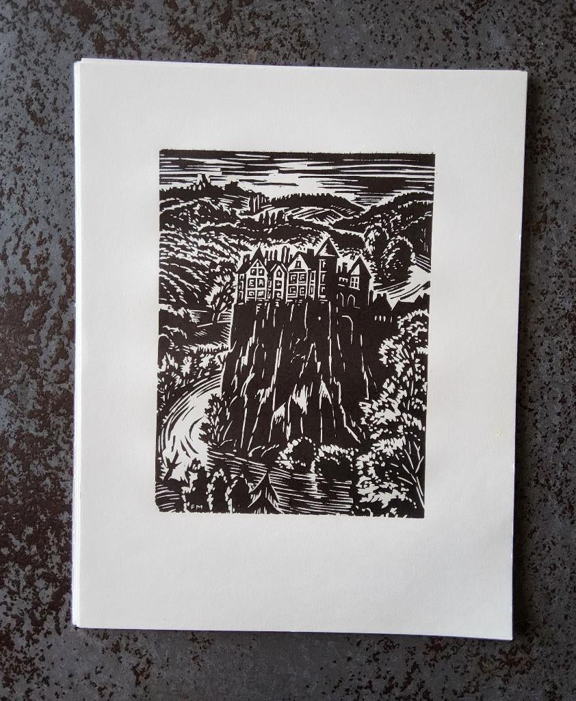Houtsnede Kasteel van Walzin door Frans Masereel, Antiek en Kunst, 1950 - 1999, 19 cm, Architectuur, Ophalen of Verzenden