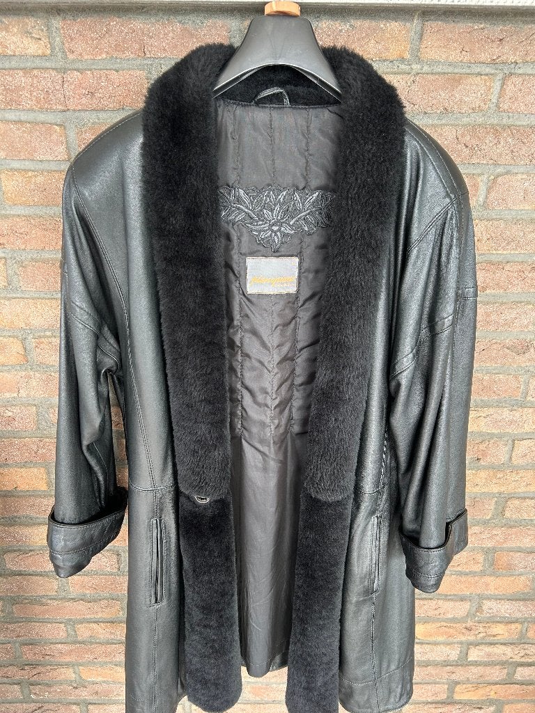 lederen winterjas, Taille 42/44 (L), Enlèvement, Porté, Noir