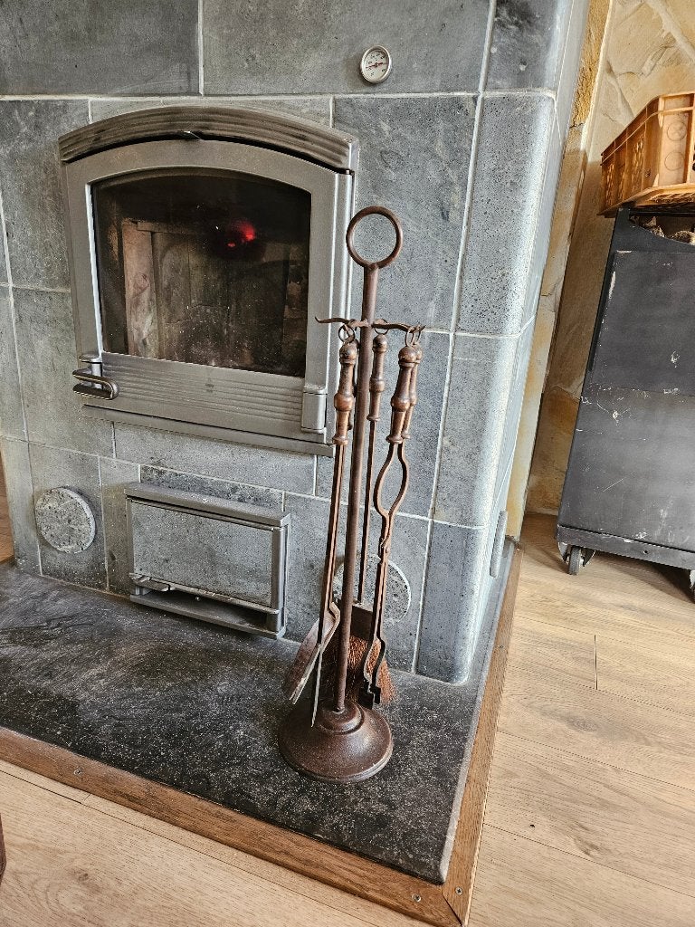Haardset 76cm 4-delig smeedijzer brocante, Antiek en Kunst, Ophalen of Verzenden