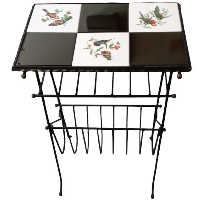 1950's smeedijzeren bijzettafel/krantenrek., Ophalen
