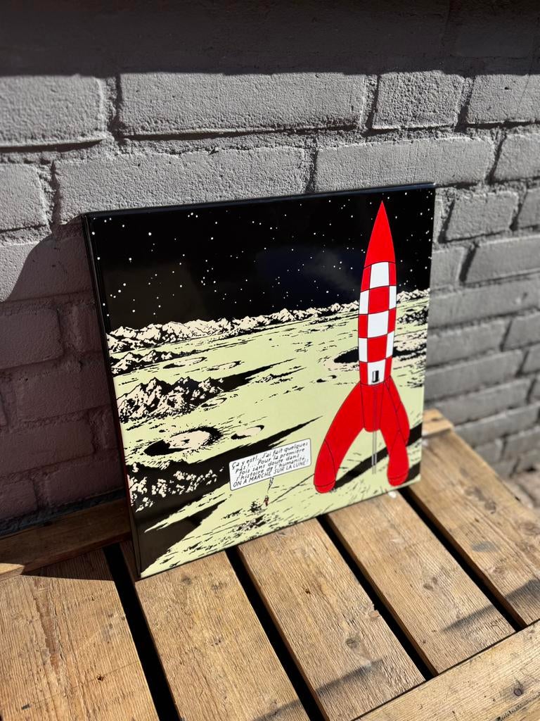 Kuifje Raket emaille reclamebord, Ophalen of Verzenden, Kuifje, Zo goed als nieuw, Beeldje of Figuurtje