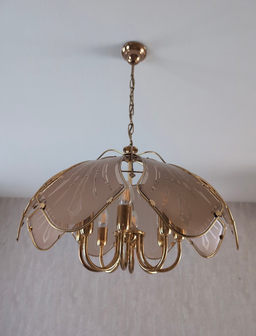 Kroonluchter messing, Huis en Inrichting, Lampen | Kroonluchters, Ophalen, E14 (klein), Zo goed als nieuw, Hollywood Regency