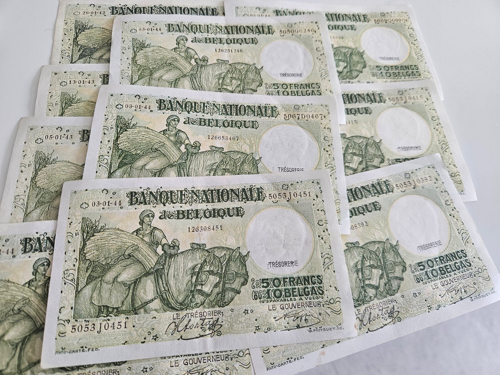 10 bankbiljetten 50 francs 10 Belga UNC, Postzegels en Munten, Bankbiljetten | België, Ophalen of Verzenden