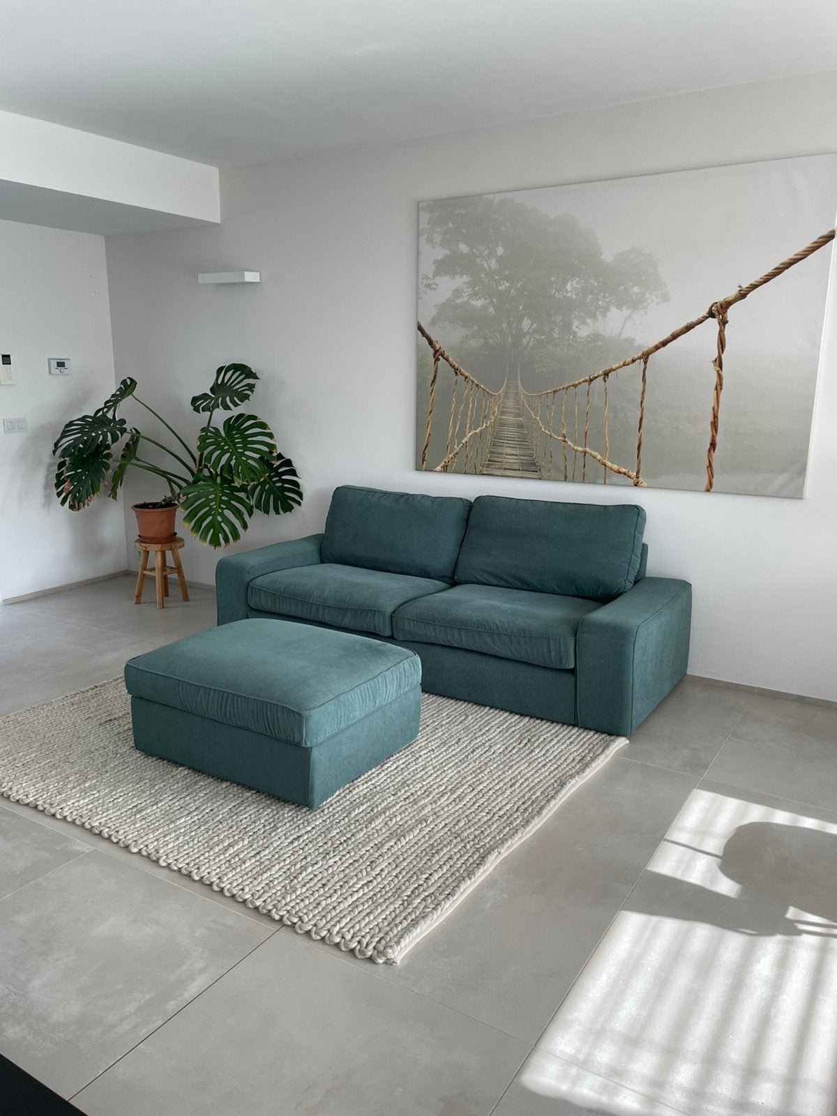 IKEA KIVIK 3-zitszetel + poef – Grijsturkoois, Ophalen, Zo goed als nieuw, Driepersoons