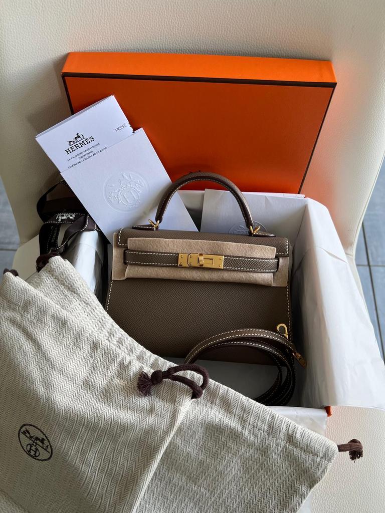 Hermes Mini Kelly II Epsom Etoupe GHW, Envoi, Neuf