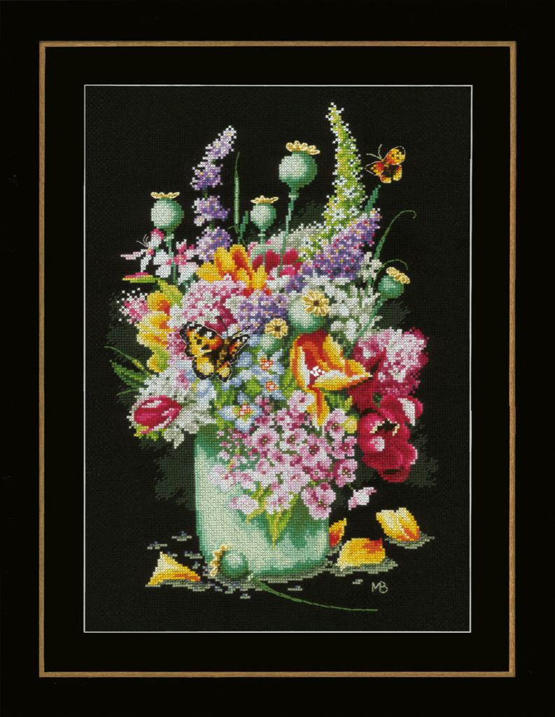 borduurpakket marjolein bastin, kleurig bloemenboeket, Verzenden, Nieuw, Handborduren, Borduurpakket