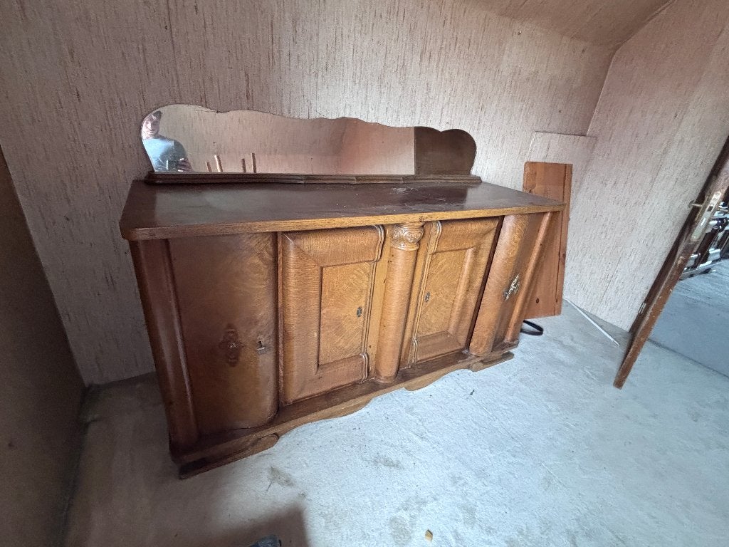 Antieke / vintage houten buffetkast met spiegel, Antiek en Kunst, Ophalen