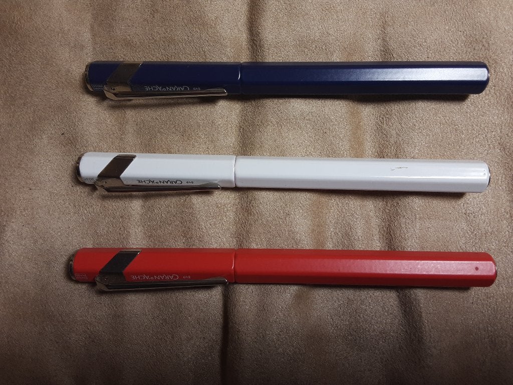 Caran d'Ache 849 Red+White+Blue 3x vulpen, Verzamelen, Ophalen of Verzenden, Zo goed als nieuw, Vulpen, Overige merken
