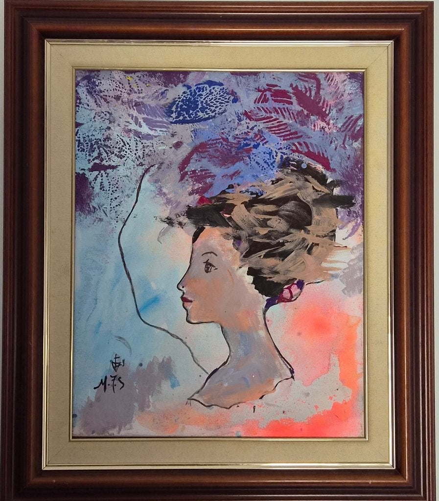 Portret van een vrouw - Miquel Torner de Semir, Antiquités & Art, Textile, Enlèvement ou Envoi, Encadré, Technique mixte
