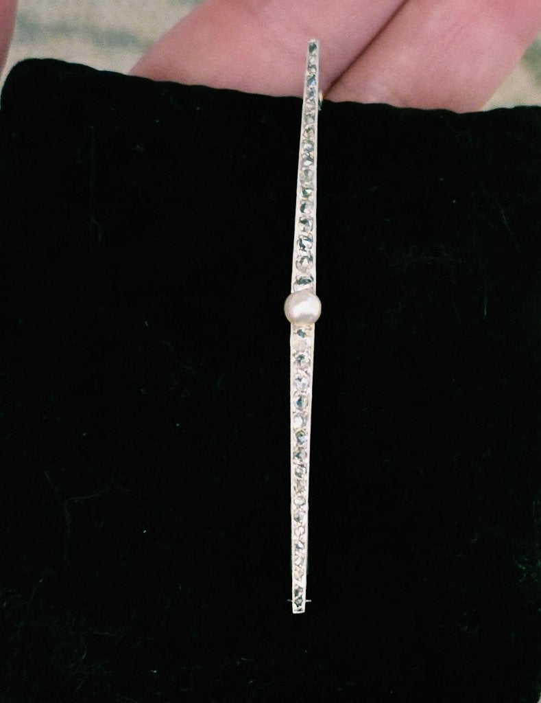 Antieke gouden broche met diamanten en parel, Handtassen en Accessoires, Antieke sieraden, Ophalen of Verzenden, Goud, Broche