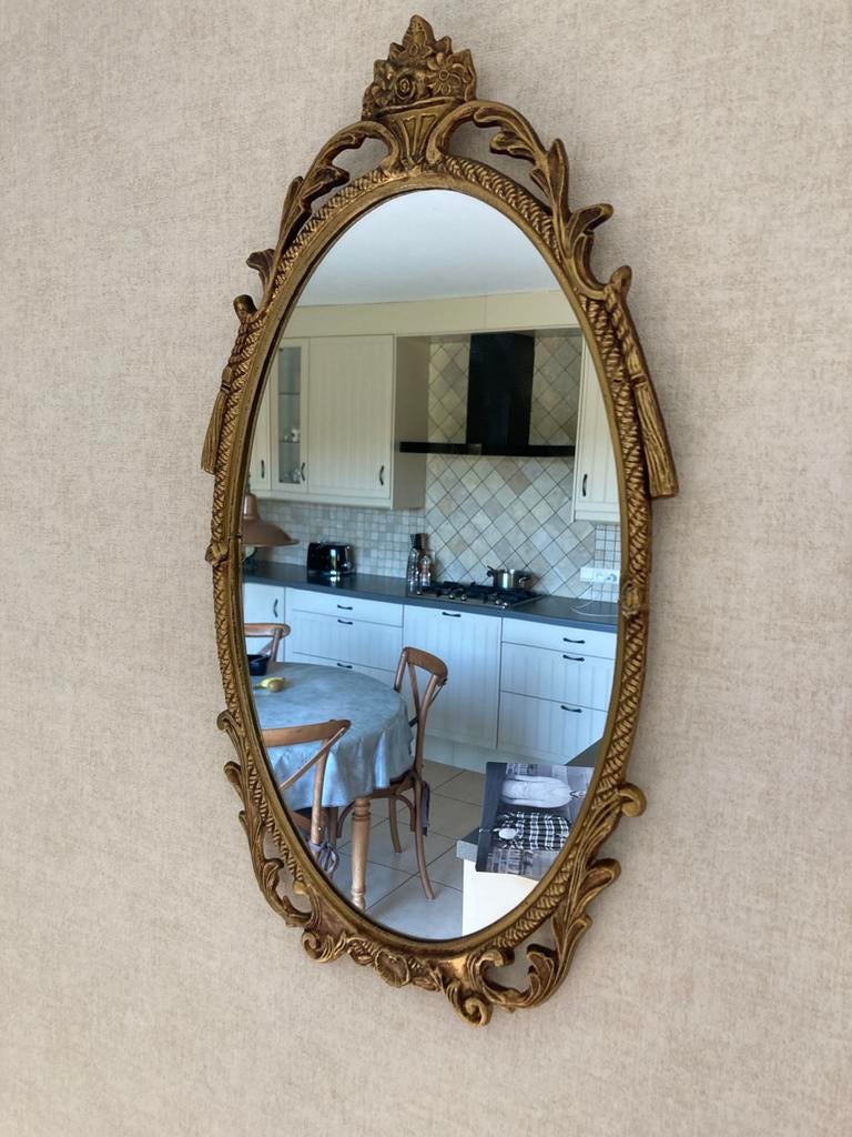 Prachtige Vintage Gouden Wandspiegel - Barok Stijl - Metaal, Antiek en Kunst, Ophalen, Ovaal