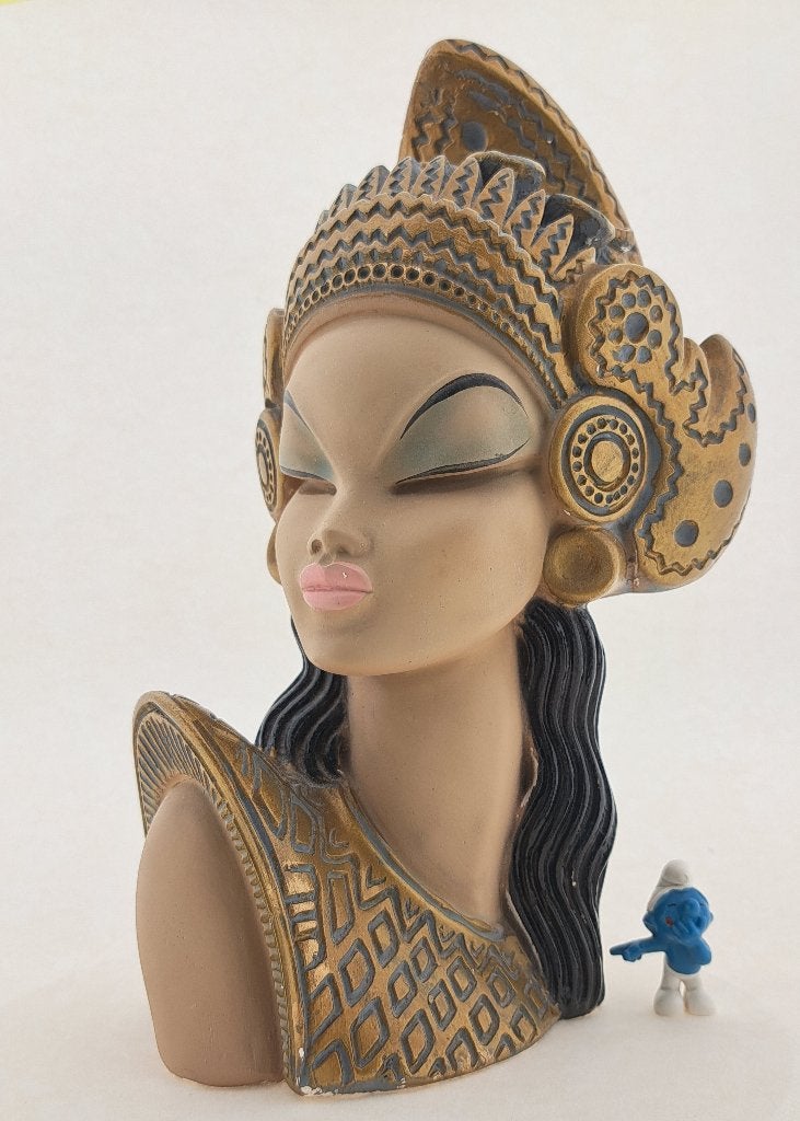 Buste d'une fille balinaise par Alex MDMG, style Tretchikoff, Antiquités & Art, Enlèvement ou Envoi, Gips, Buste, 20 - 50 cm