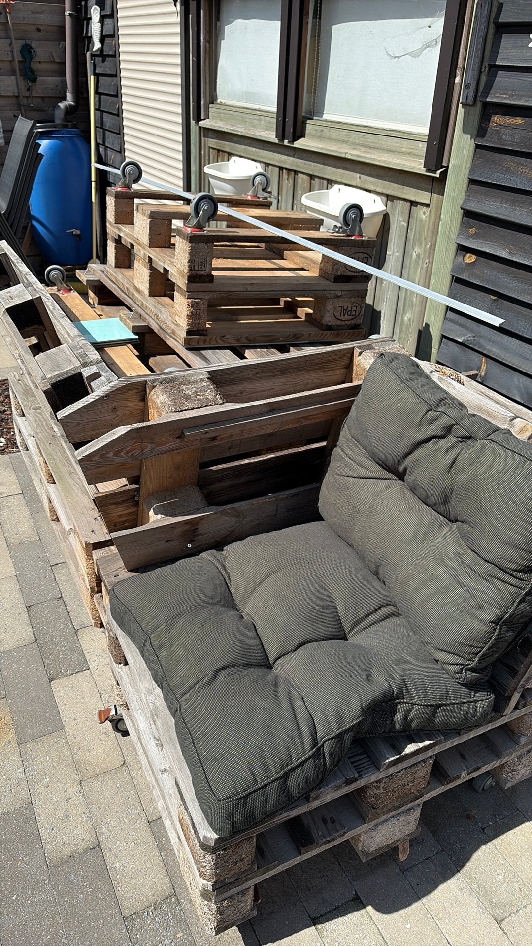 Gratis palletten lounge set, Ophalen, Gebruikt, 6 zitplaatsen, Loungeset