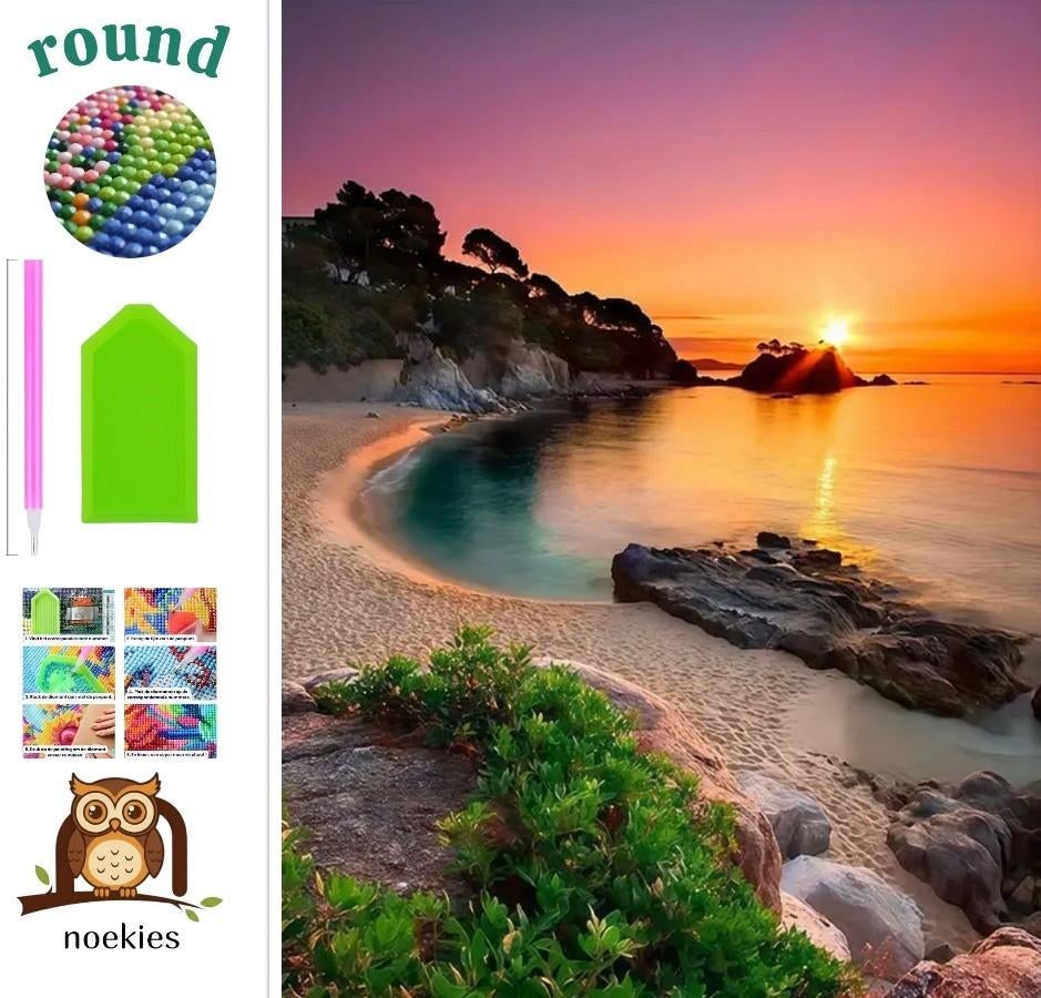 Peinture au diamant n 237 Coucher de soleil sur la plage 40, Neuf, Zee en Strand, Multicolore, Autocollant