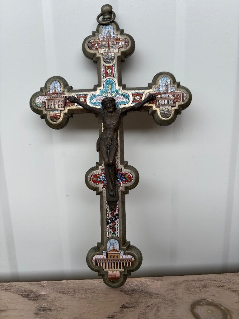 Stocker kruis met micromozaïek – Roma, Antiek en Kunst, Minder dan 20 cm, Ophalen of Verzenden, Wanddecoratie, Overige materialen
