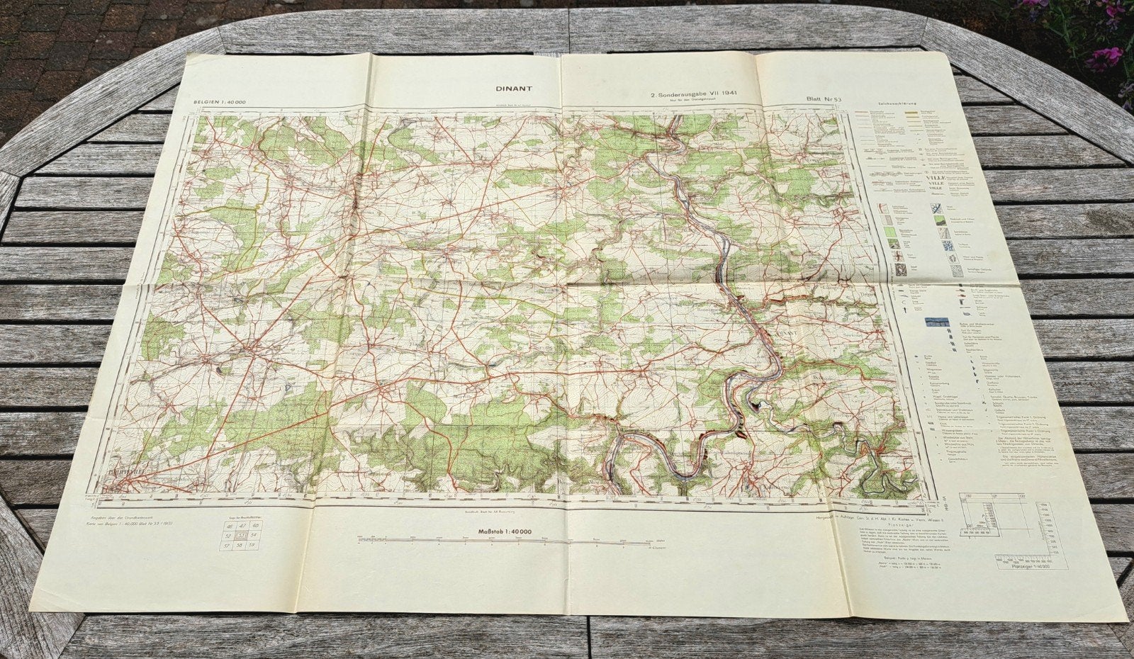 Kaart van de Duitse generale staf 1941 DINANT FLORENNES HAST, Ophalen of Verzenden
