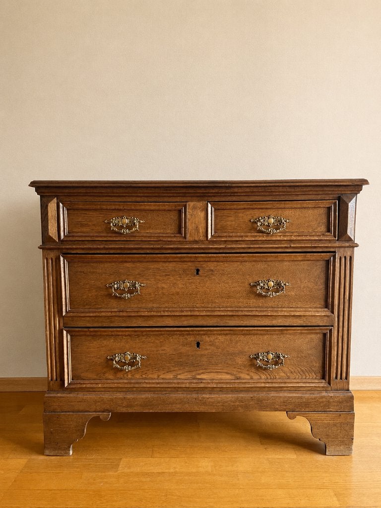 Eiken commode, ladekast in landelijke cottage stijl, 3 ou 4 tiroirs, 25 à 50 cm, Moins de 100 cm, Landelijk