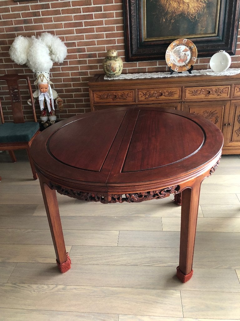Chinese tafel, uitschuifbaar + 4 + 2 stoelen volgens foto, Ophalen, Vijf personen of meer, Rond, Kersenhout