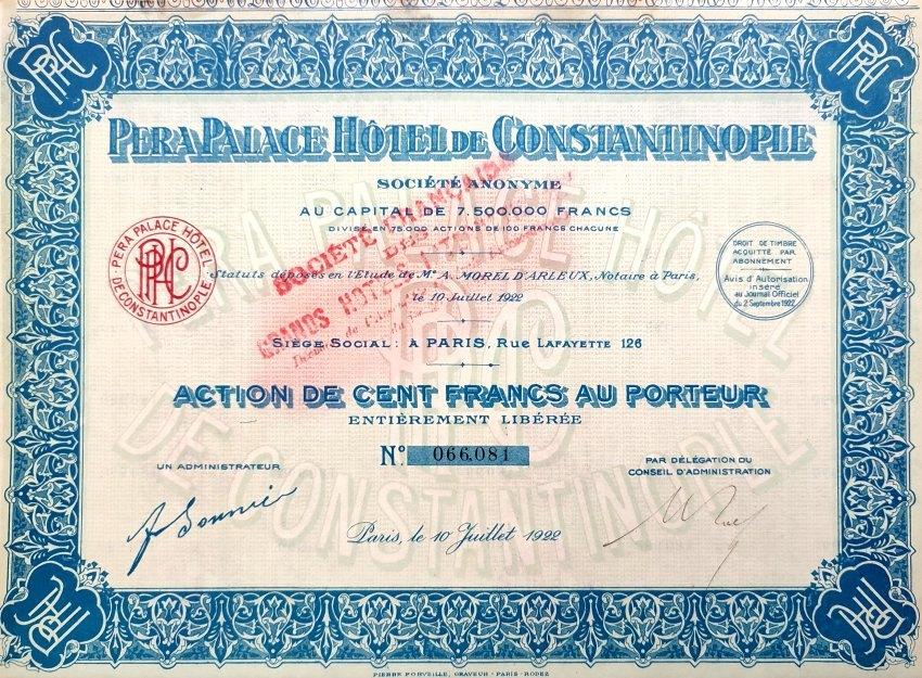 Pera Palace (Agatha Christie) Hôtel de Constantinople 1922, Timbres & Monnaies, Actions & Titres, Enlèvement ou Envoi, 1920 à 1950