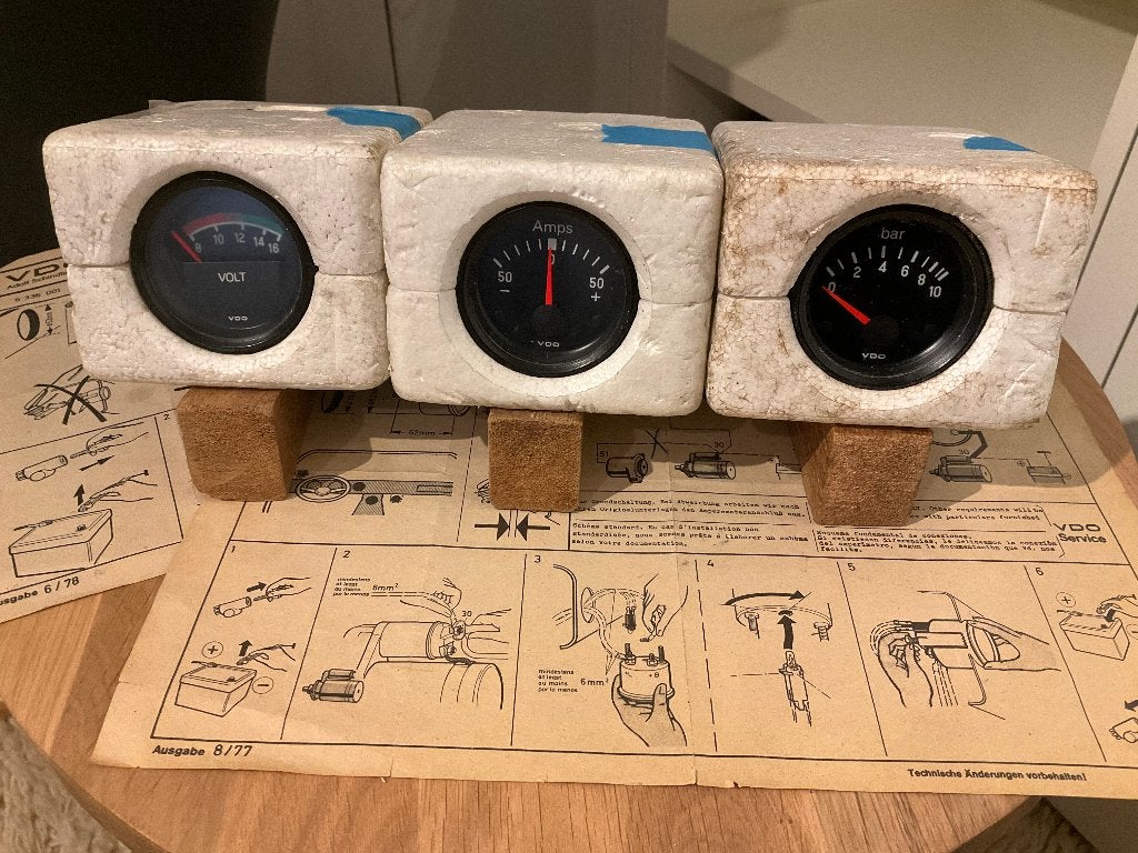 Drie VDO meters: Ampère, Volt en Oliedruk., Ophalen, Gebruikt