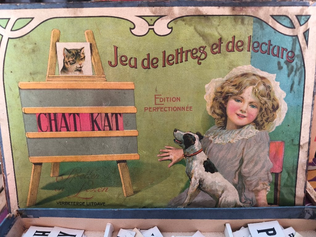 Oud spel, jeu de lettres,word builder, compleet dd 1890-1910, Antiek en Kunst, Ophalen