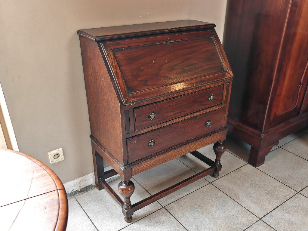 Secrétaire anglais ancien en bois massif L 78 H feuille 73cm, Maison & Meubles, Enlèvement, Utilisé