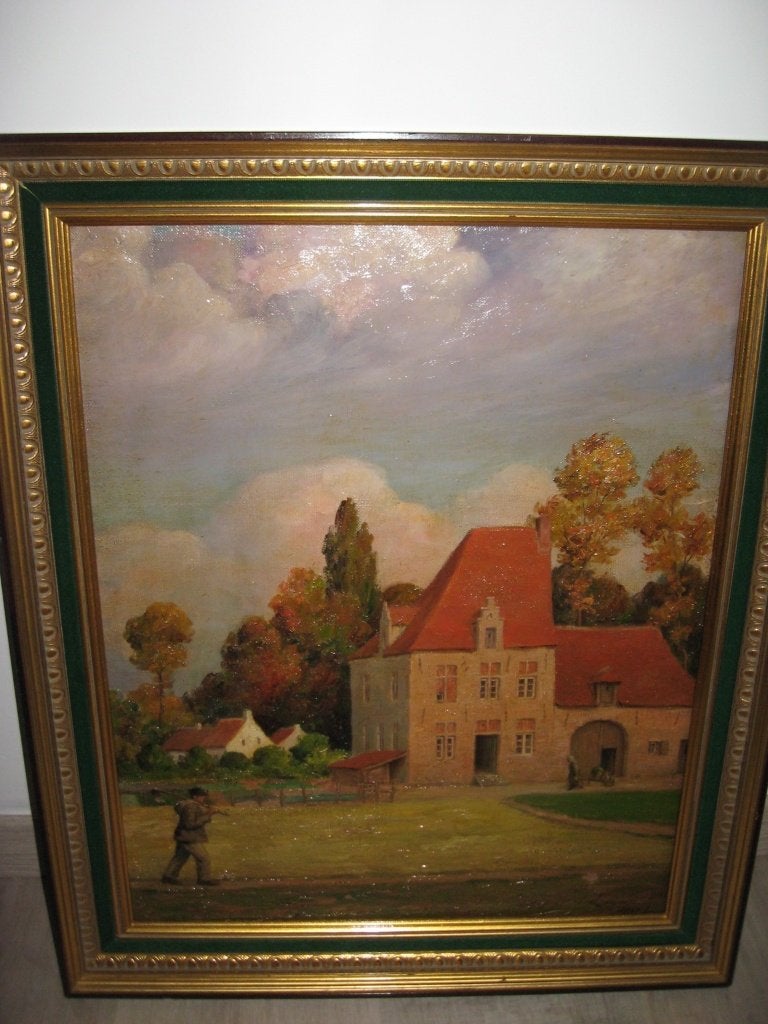 Prachtige gesigneerde & gedateerde (1927) antieke schilderij, Ophalen of Verzenden, Bijzondere lijst, Doek