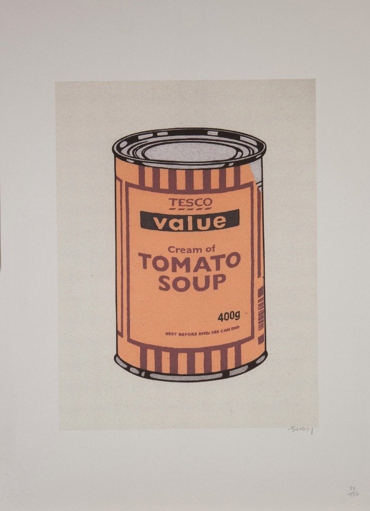 Banksy - Boite à soupe TESCO Value, Avec certificat d'authenticité, Enlèvement ou Envoi, Lithographie