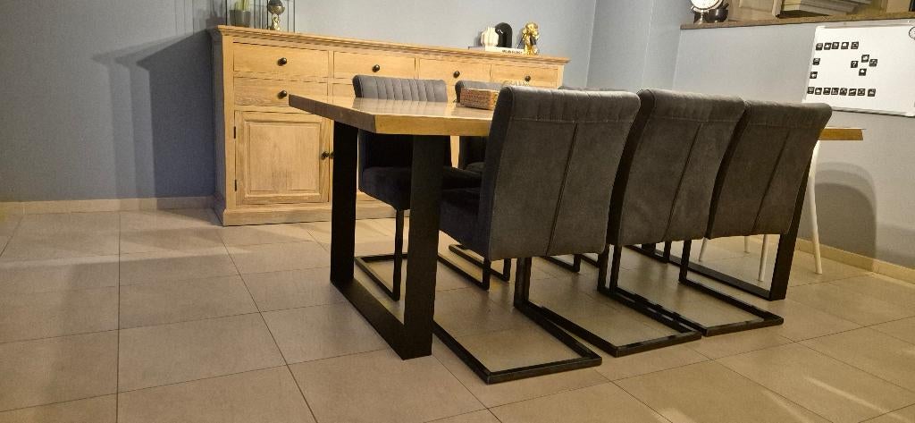Eiken eettafel + stoelen, Huis en Inrichting, Tafels | Eettafels, Ophalen, 100 tot 150 cm, Eikenhout, 200 cm of meer