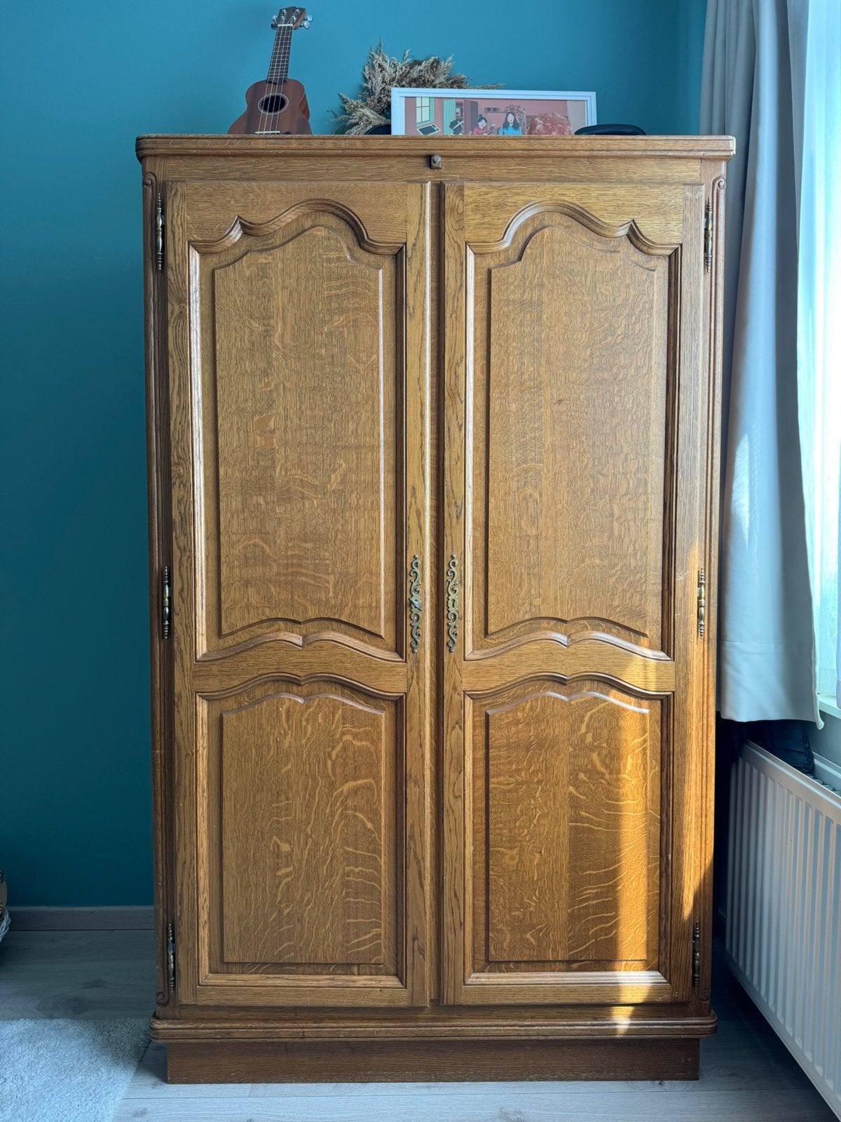 Massief eiken kledingkast - landelijke stijl, Huis en Inrichting, Kasten | Kleerkasten, Ophalen, 100 tot 150 cm, Eikenhout, Landelijk