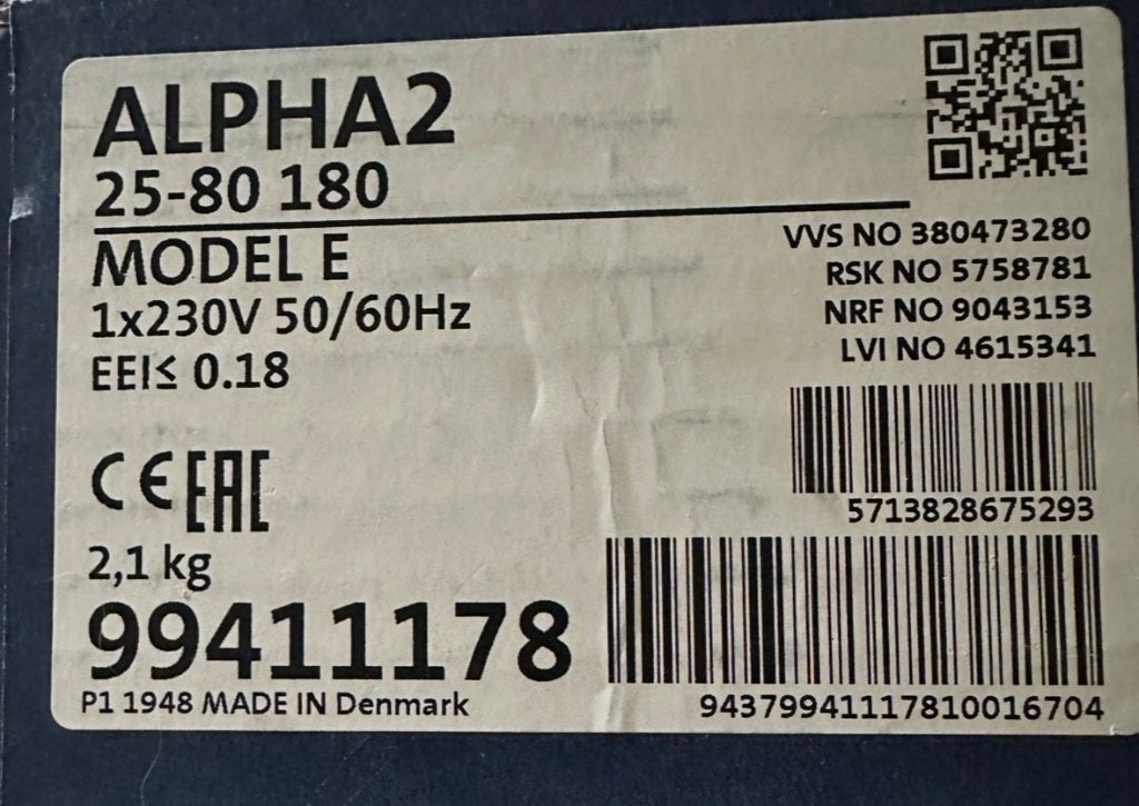 Grundfos Alpha2  25-80 180 circulatiepomp, Doe-het-zelf en Bouw, Verwarming en Radiatoren, Ophalen, Nieuw