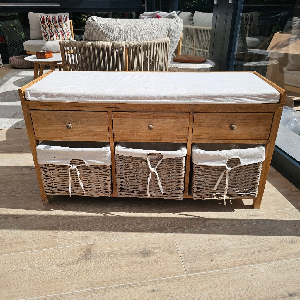 Eloise - Banc de rangement en platane et coton, Maison & Meubles, Enlèvement, Comme neuf