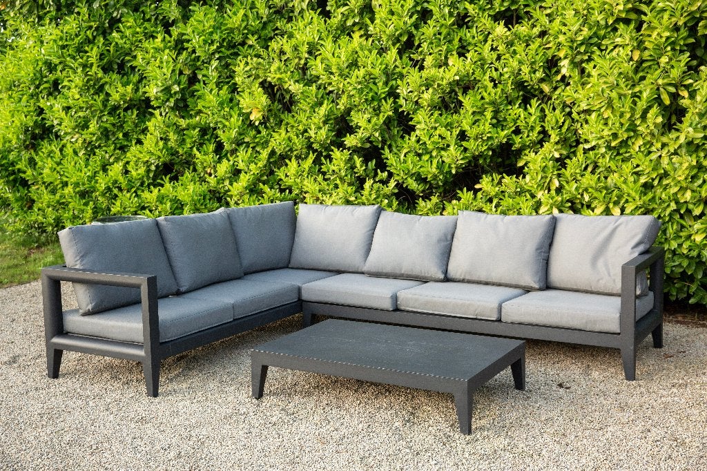 Bristol aluminium hoeklounge loungeset met tafel – antraciet, 5 places, Banque, Aluminium, Enlèvement