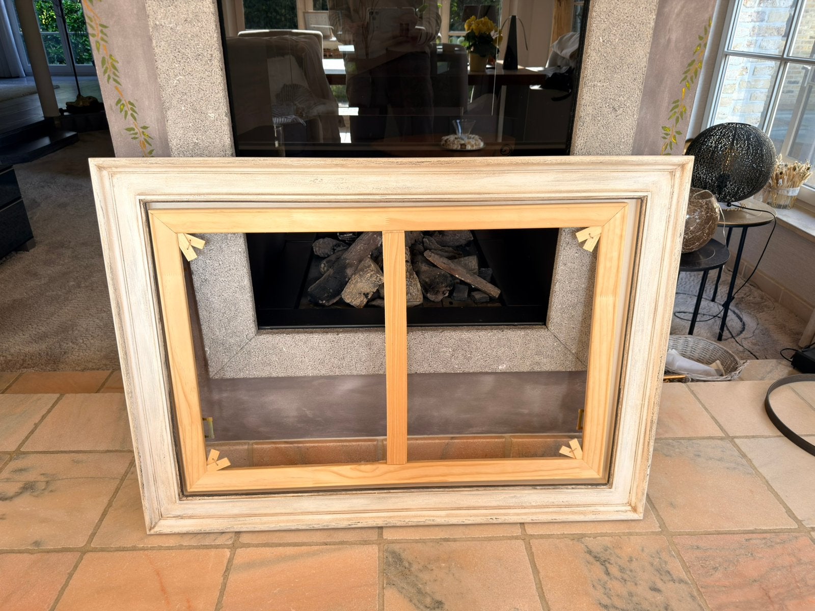 Prachtige houten kader 107x77, Maison & Meubles, Accessoires pour la Maison | Cadres, Comme neuf, Cadre tableau, Bois, Blanc, Suspendu