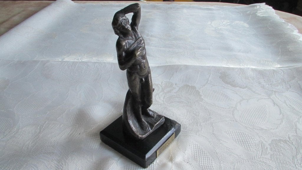 Bronzen beeldje en Boek van Michel Angelo, Ophalen of Verzenden, Brons