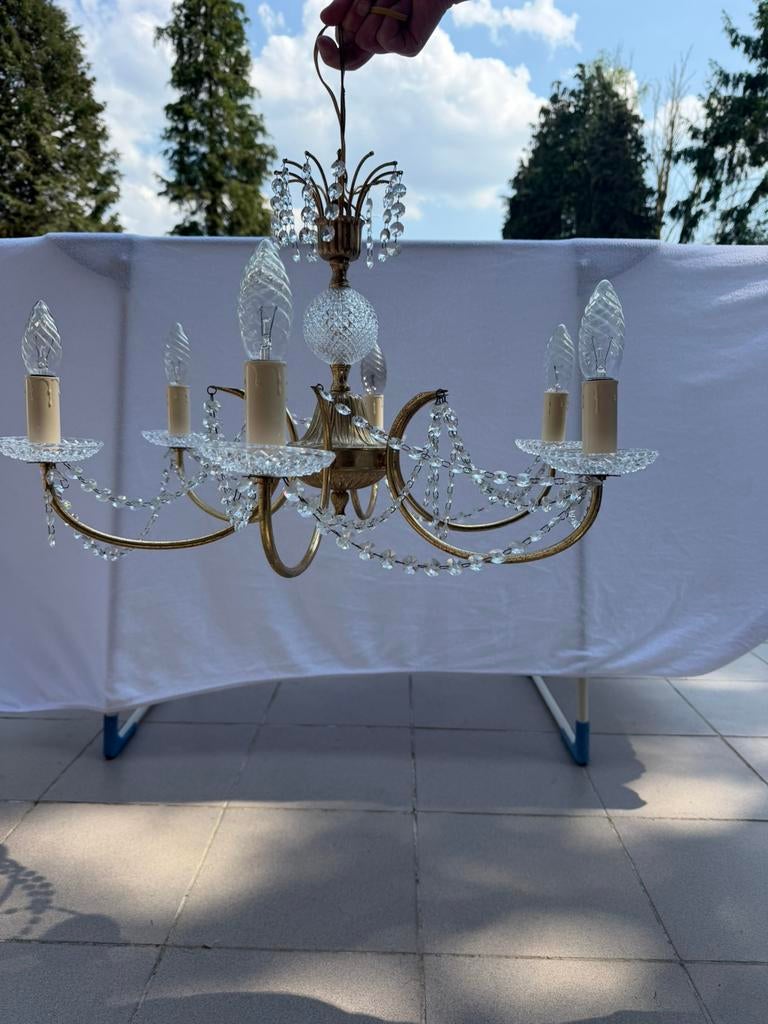 Luster met kristal steentjes, Ophalen, Gebruikt, Glas, Antique Royal