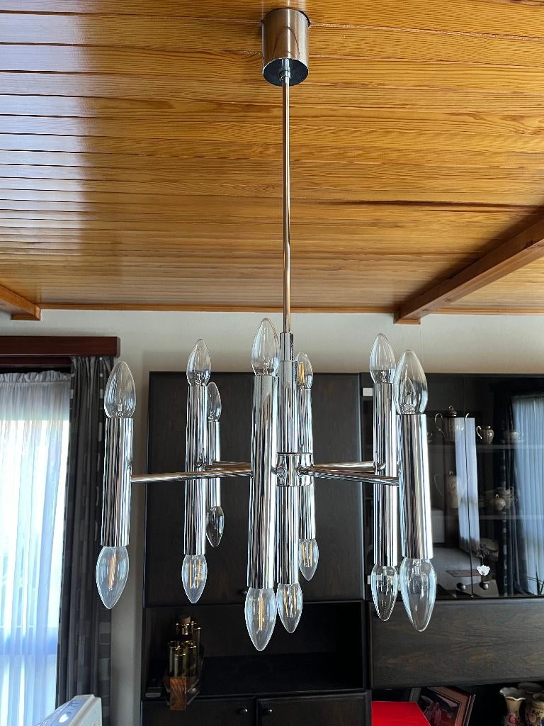 Vintage chroomstalen hanglamp uit de jaren '70., Huis en Inrichting, Ophalen, Gebruikt, Vintage jaren 70, Metaal