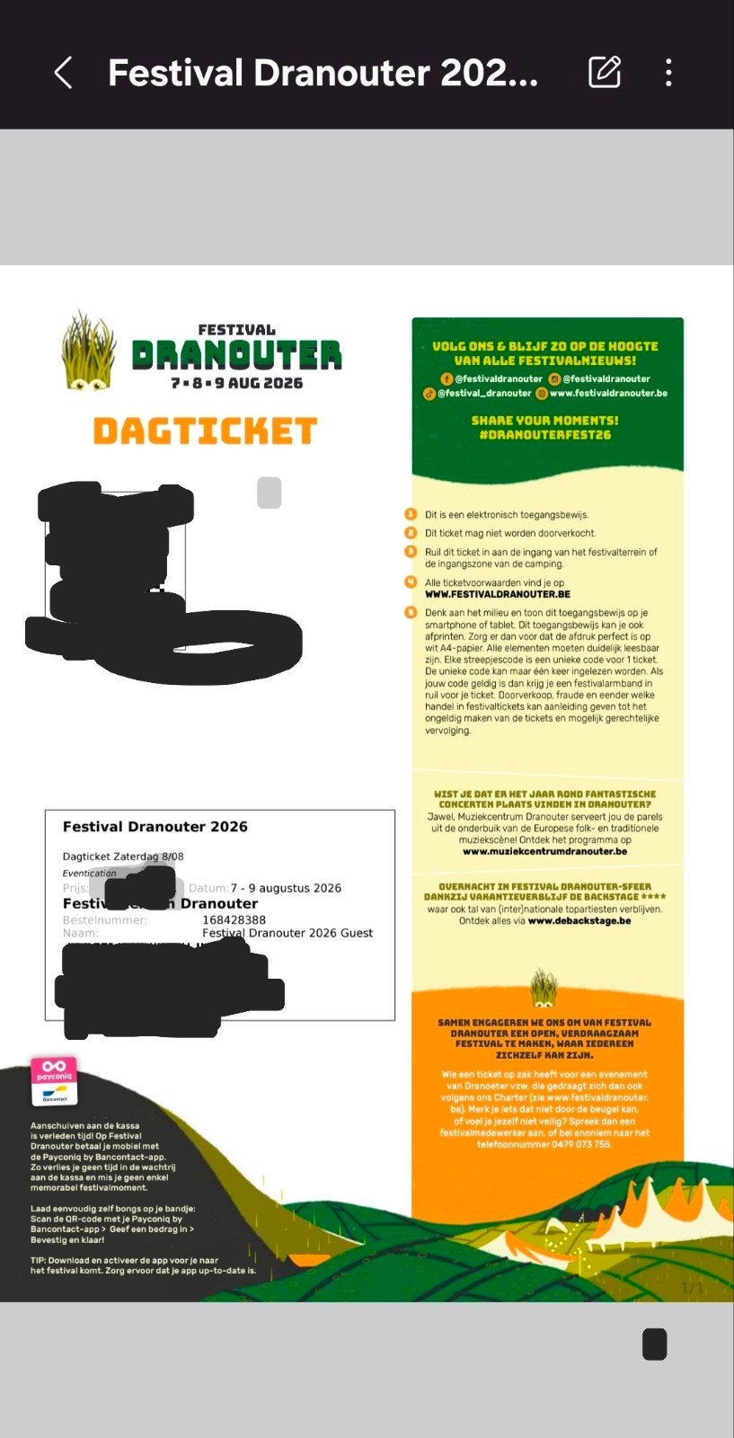 Ticket Dranouter zaterdag 8 augustus dagticket, Augustus