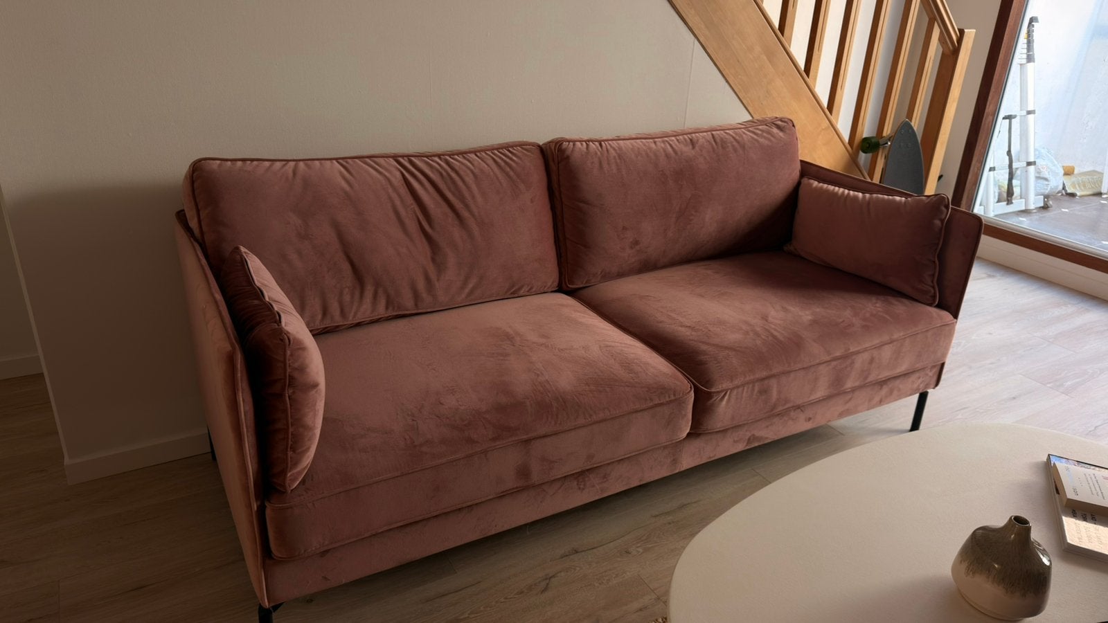 Roze zetel velvet nieuw, Ophalen, 150 tot 200 cm, Driepersoons, 75 tot 100 cm