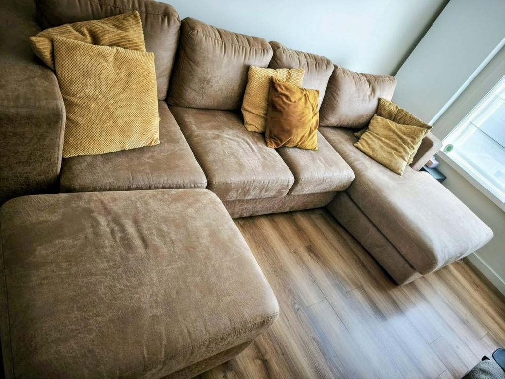 Ruime comfortabele L salon met extra poef, Huis en Inrichting, Ophalen, Stof